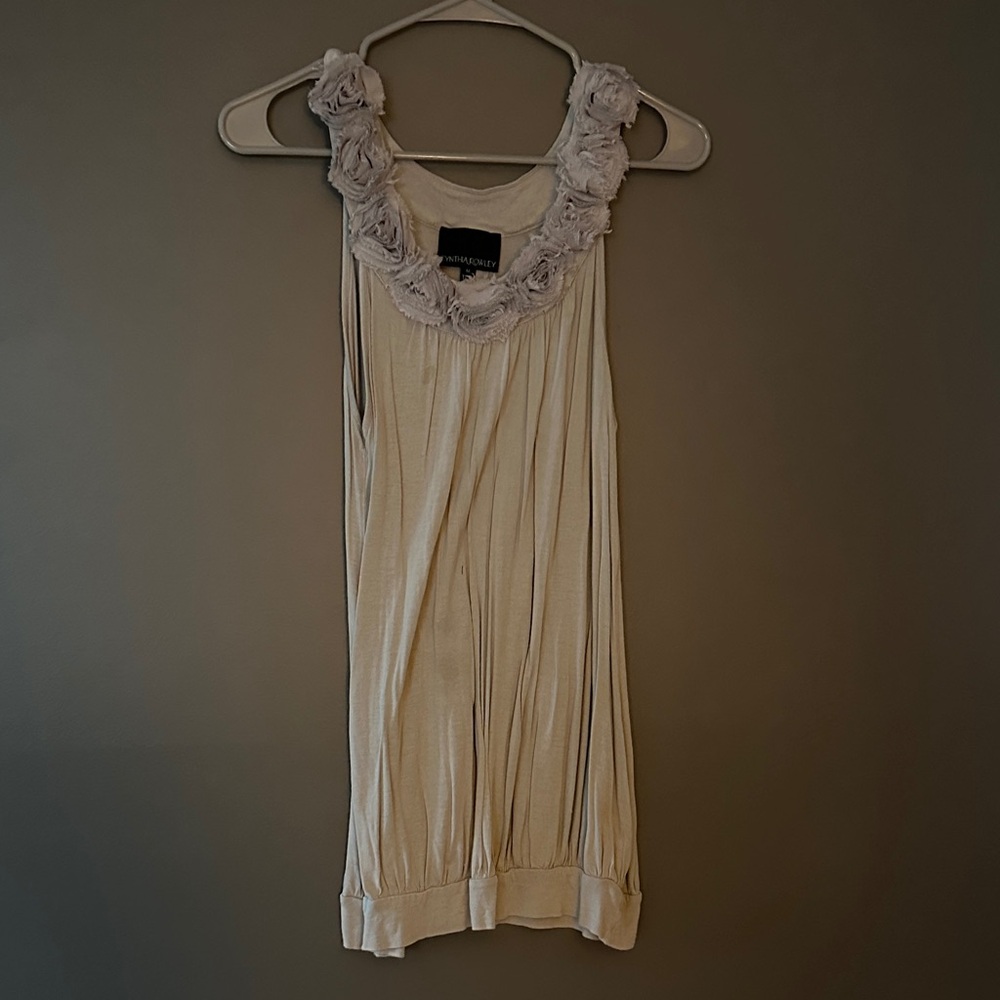 Cynthia Rowley Cream Tank Top with Floral Detail